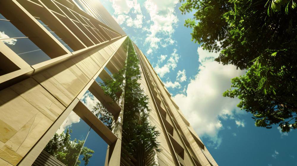 durable Un bâtiment avec un ciel bleu